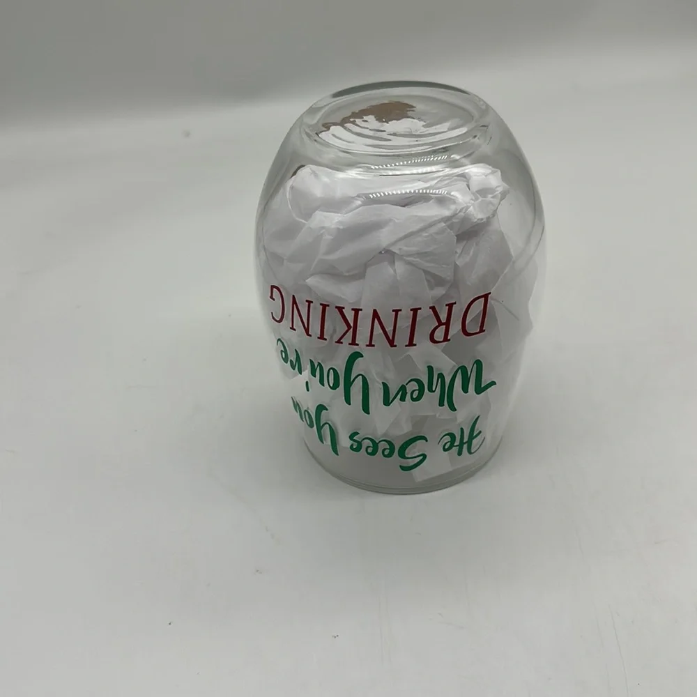 Christmas Stemless Wine Glass “He See’s You When Your Drinking” (NEW) - Picture 5 of 6